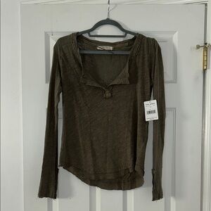 Free People Army Green Long Sleeve Top